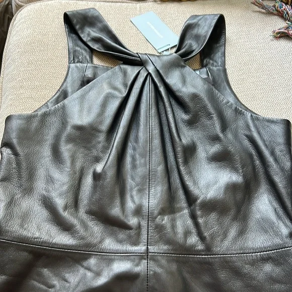 Antonio Melani Jessica Twisted Halter Neck Genuine Leather Sheath Mini Dress - Picture 14 of 16